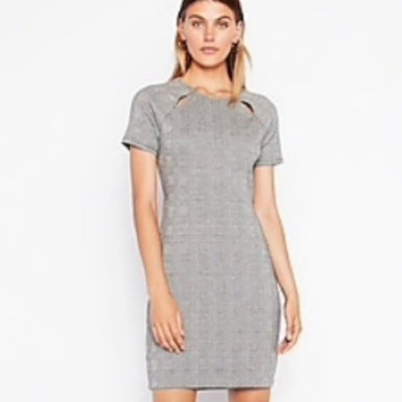 Express Gray Houndstooth Plaid Sheath Office Classic Business Dress Size XL - Picture 14 of 14